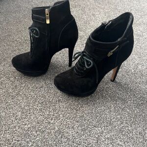 Sam Edelman Black Suede Lace-Up Platform Ankle Booties with Side Zip